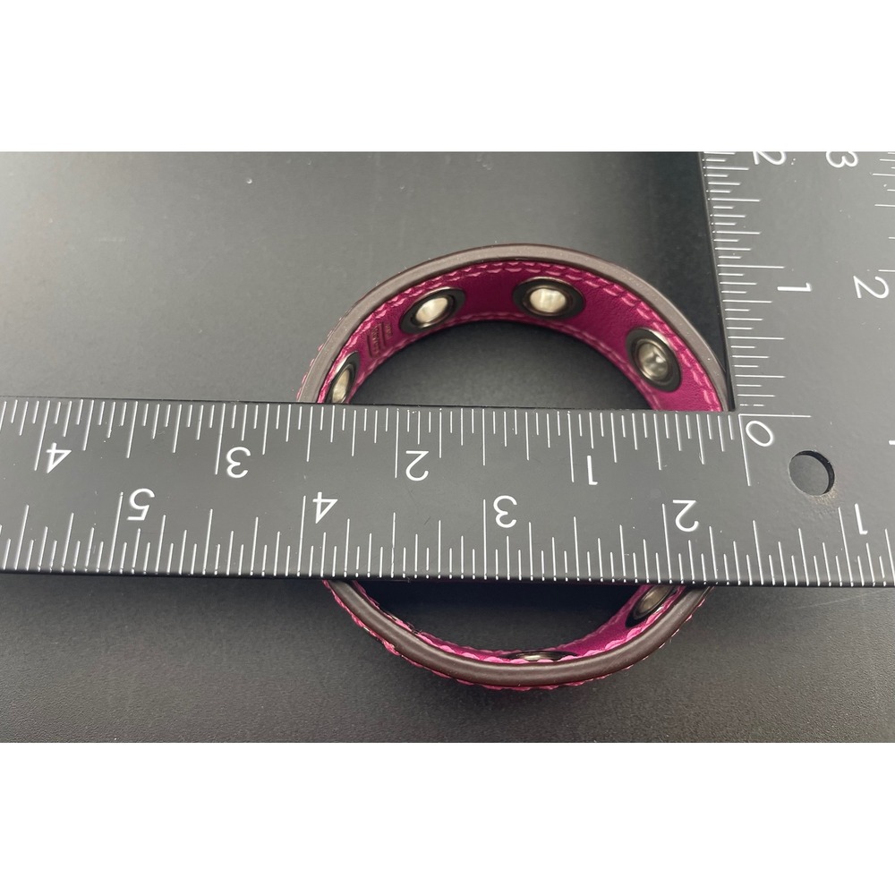 Coach Y2K Hot Pink Patent Leather Grommet Bangle Wide 1" Statement Bracelet vtg - Picture 8 of 10